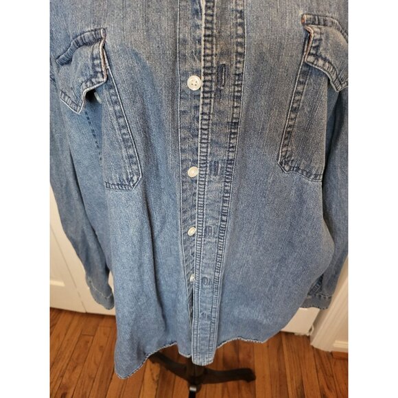 Vintage 90s Levi Strauss Denim Button Up Shirt Plaid XL Western Retro Cottage - Picture 4 of 8